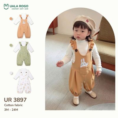 Body yếm cho bé gái Ualarogo 3 tháng - 2 tuổi kèm áo giữ nhiệt dài tay vải Cotton co giãn 3897