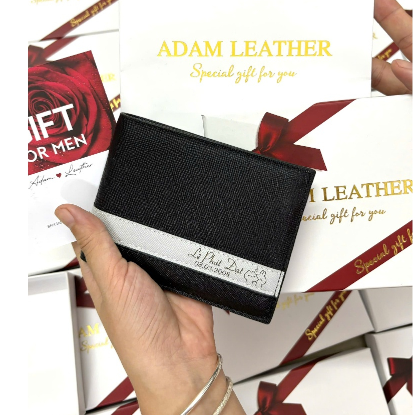 [FULLBOX] Ví Da Khắc Tên  Adam Leather, Ví Nam Cao Cấp kèm Túi, thiệp, hộp nơ - Quà tặng người thân