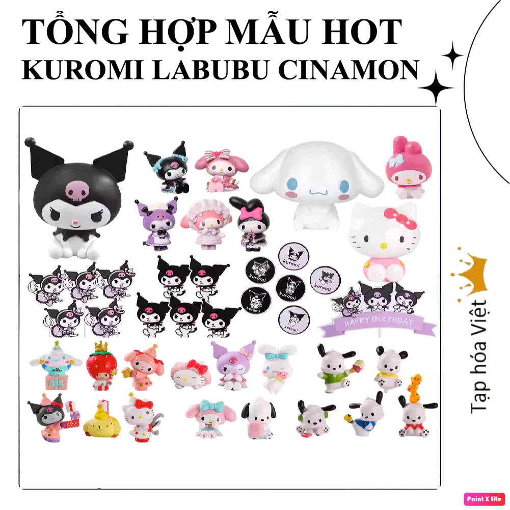 Phụ kiện mèo Kuromi Cinamorol melody Gấu dâu labubu capybara baby three trang trí bánh, phụ kiện` hot trend