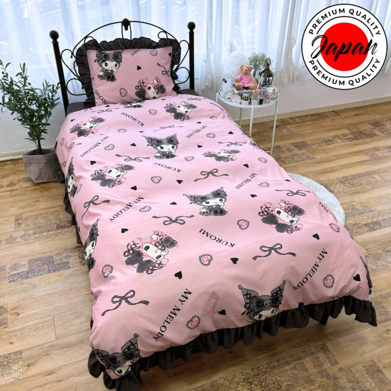 SANRIO Kuromi & My Melody/Kuromi Volume Frill 3-Piece Duvet Cover Set (Single Size) (Midnight Melody