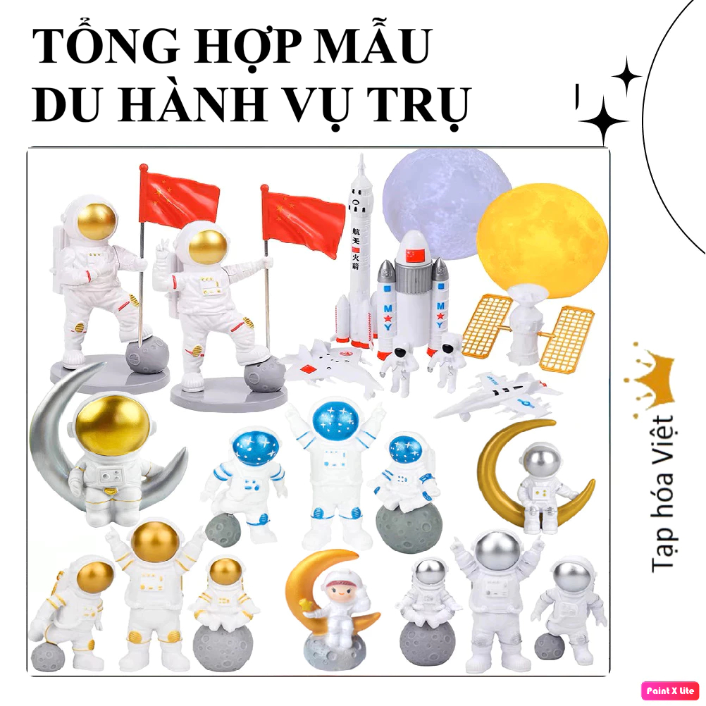 Tổng hợp phụ kiện trang trí bánh kem chủ đề du hành vũ trụ, tàu vũ trụ, phi hành gia cho bé