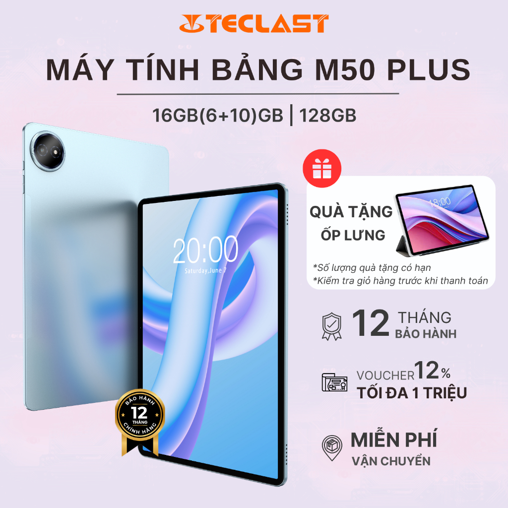 Máy Tính Bảng TECLAST M50 Plus Tablet 6GB/128GB | Màn hình 10.1inch | Chip MediaTek G85 | 7000mAh - Bảo hành 12 tháng | BigBuy360 - bigbuy360.vn