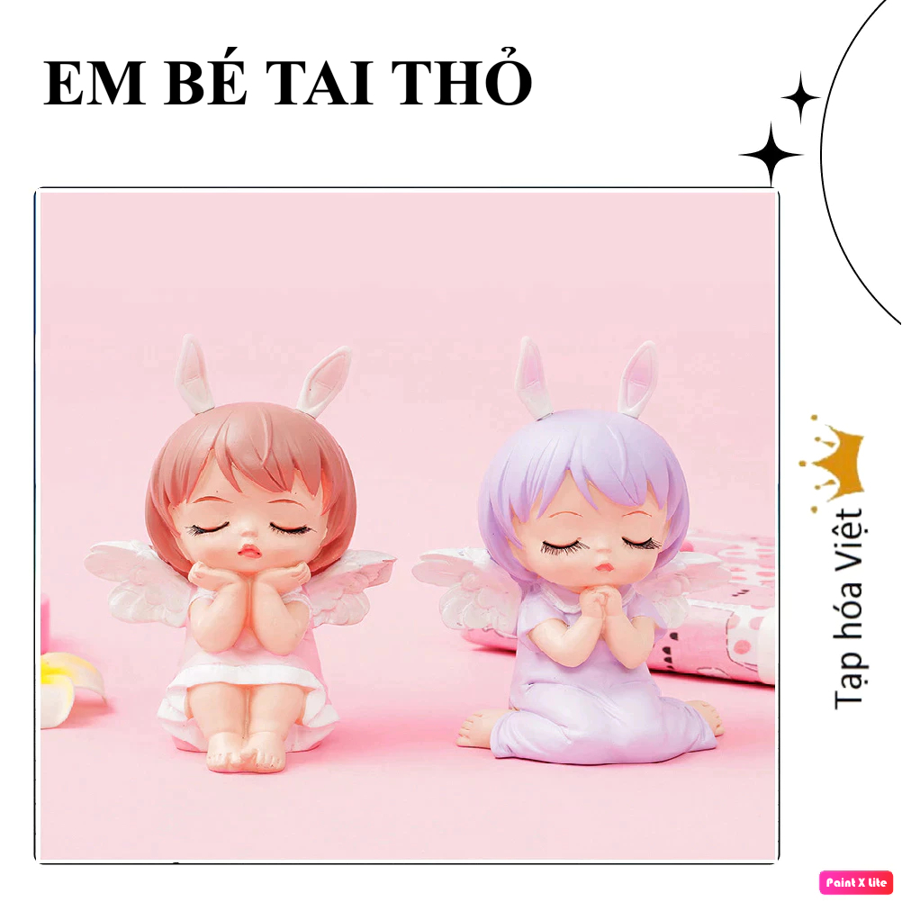 BÉ TAI THỎ trang trí bánh sinh nhật, bé ngủ trang trí bánh kem