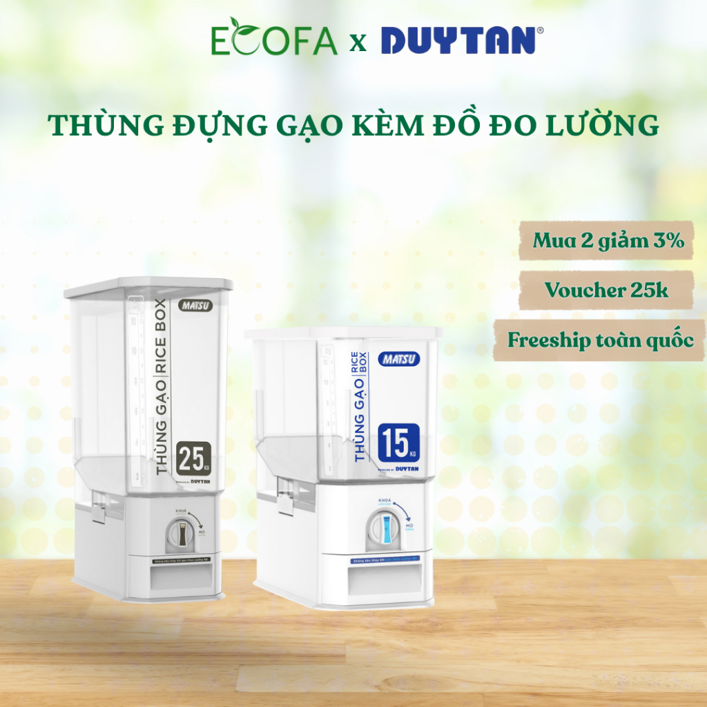 Thùng đựng gạo 25kg Matsu, thiết kế khóa mở lấy gạo thông minh, nhựa an toàn ngăn kiến dán