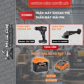  Combo HUKAN Thân máy khoan pin G2-Z1300 + P0805+Thân máy mài pin G1-AG6000P 