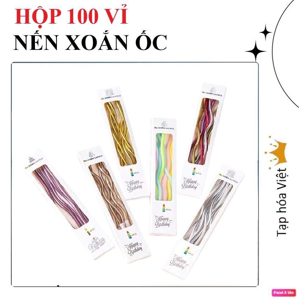  HỘP 100 VỈ NẾN XOẮN ỐC trang trí bánh sinh nhật nến xoắn dài trang trí bánh kem 