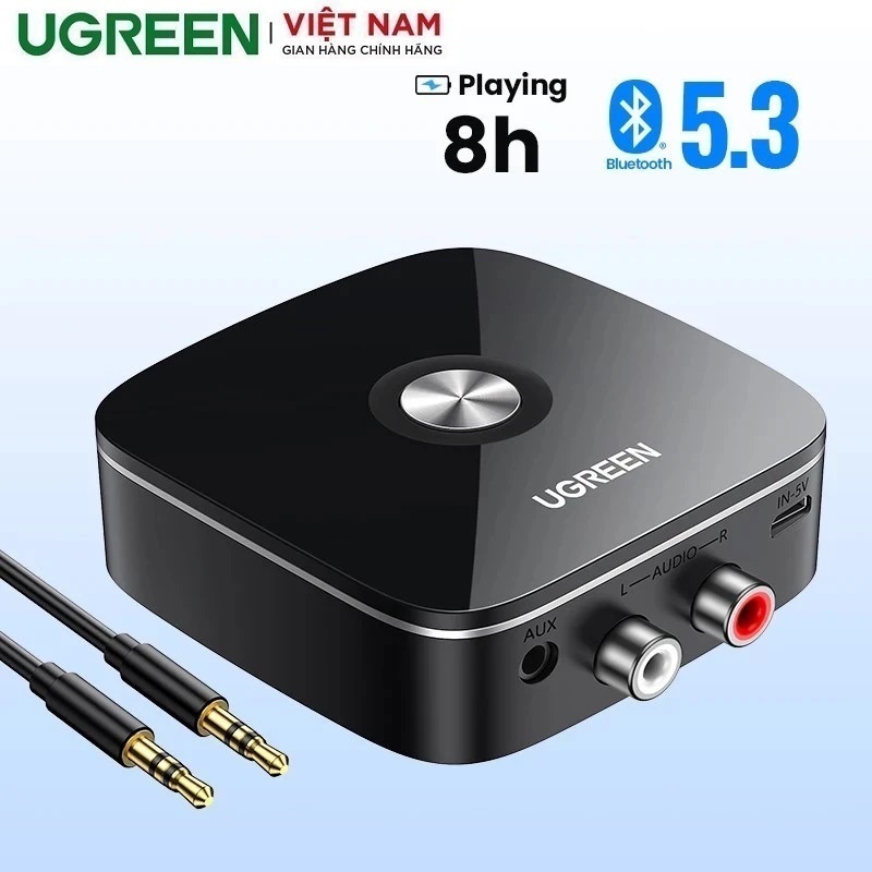 Bộ nhận Bluetooth 5.3/5.0 chính hãng Ugreen 30445 CM123 (dùng kết nối loa+amply, Dòng Mới 5.3) cao c