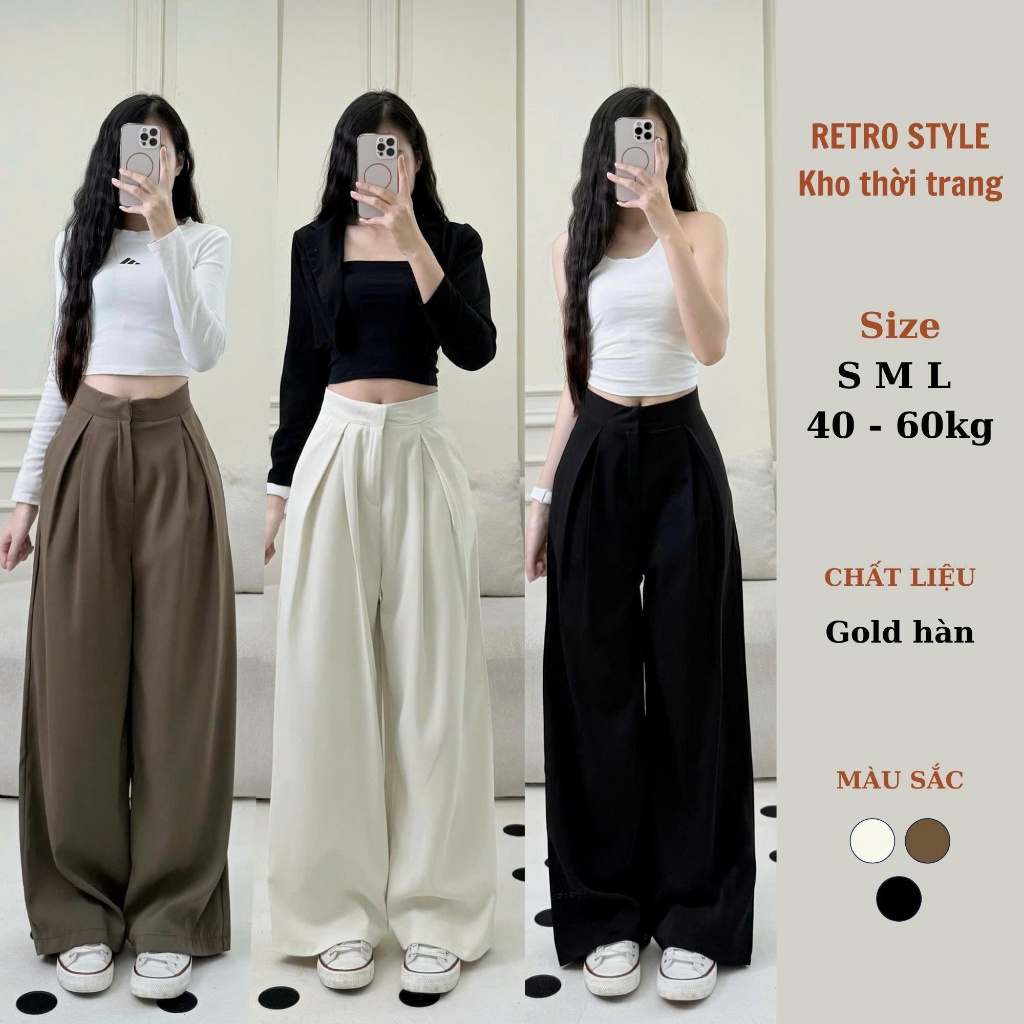 Quần Tây Cạp Cao Ống Rộng Ly Lệch Vải Gold Mềm Mát Back to School Quần Đi Học Đi Làm