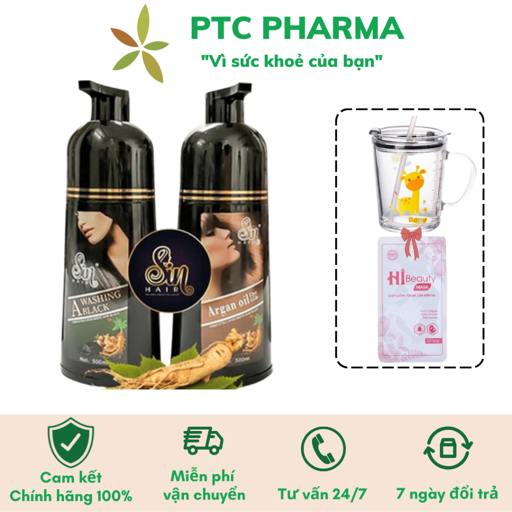 SIN HAIR - Dầu Gội Phủ Bạc Sin Hair - Phủ Bạc Nhân Sâm Phủ Đen Phủ Nâu Tóc Tự Nhiên Số 1 Nhật Bản