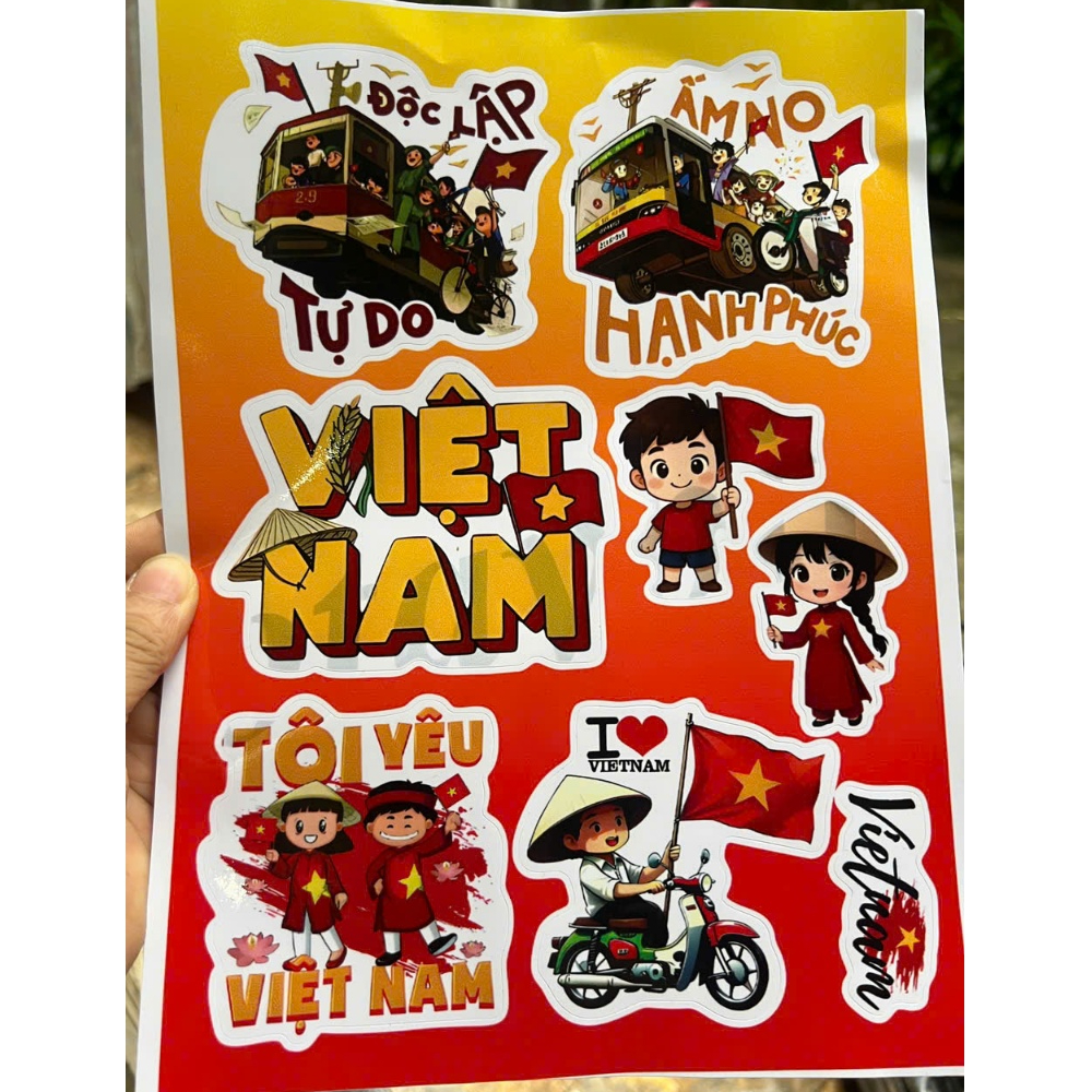 Tem dán xe việt nam độc lập tự do sticker hình dán điện thoại tấm 20cm x 30cm chống nước không phai màu hình in sắc nét