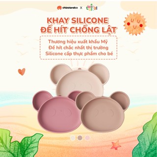Khay ăn dặm silicon cho bé CHIPPIANDCO Khay ăn dặm chia ngăn hình gấu có đế hít chống đổ, chống trượt
