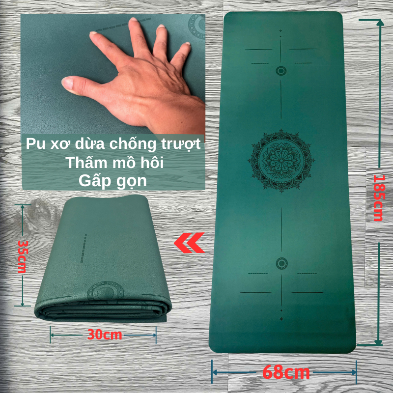 Thảm tập yoga gấp gọn thảm yoga cao su pu xơ dừa chống trơn trượt thảm du lịch mỏng nhẹ thấm mồ hôi 