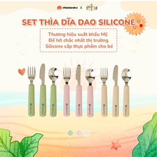  Thìa dĩa inox 316L cao cấp cho bé 6m+ tập ăn dặm cán silicone cấp thực phẩm CHIPPIANDCO kèm hộp đựng 