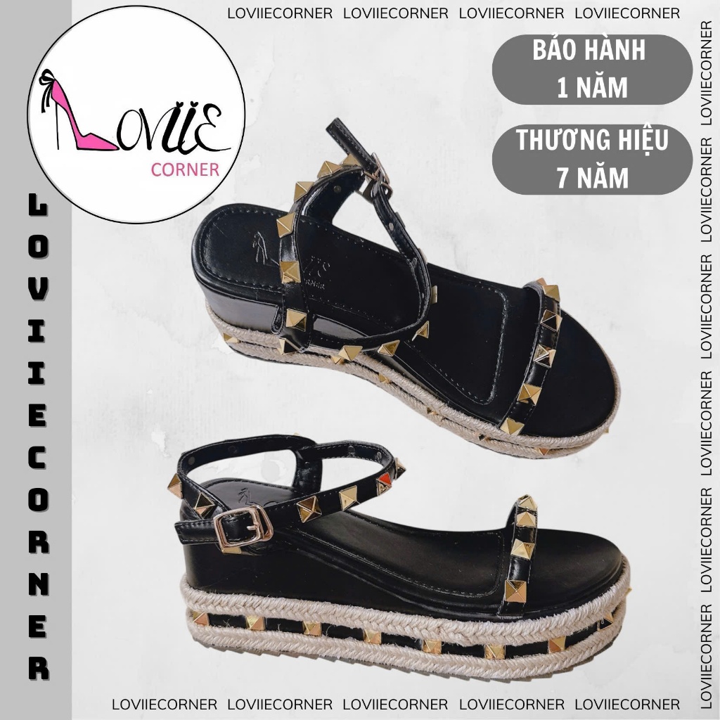 LOVIIECORNER - SANDLA NỮ QUAI NGANG ĐÍNH ĐÁ ĐẾ XUỒNG CỐI  8CM  - S250813 - QA2602