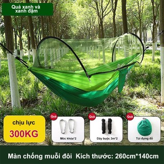 Võng cắm trại dã ngoại có màn chống muỗi, võng phượt du lịch gấp gọn siêu nhẹ - tặng kèm móc, dây, túi đựng