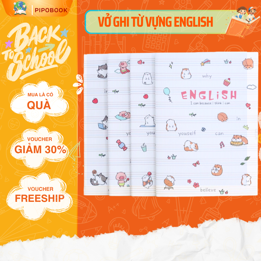 Vở ghi chép tiếng anh, khổ b5 có 72 trang dành cho học sinh, sổ từ vựng dòng kẻ màu dễ thương(6003)