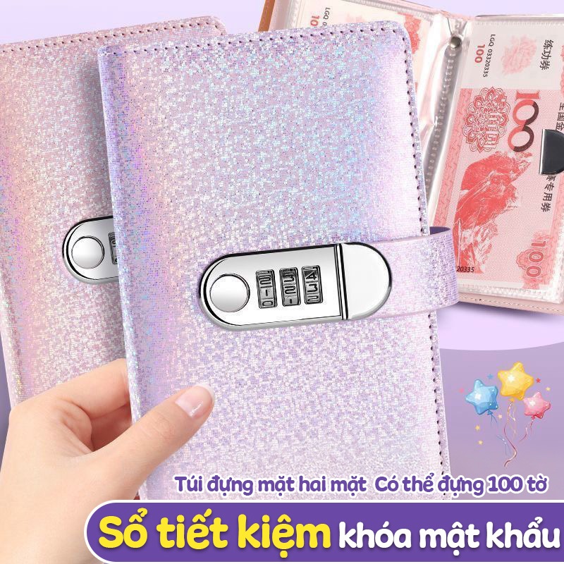 Sổ tiết kiệm đựng tiền 100 ngày lấp lánh – Sổ tay mini có khóa mật mã, quản lý chi tiêu hiệu quả, quà tặng ý nghĩa
