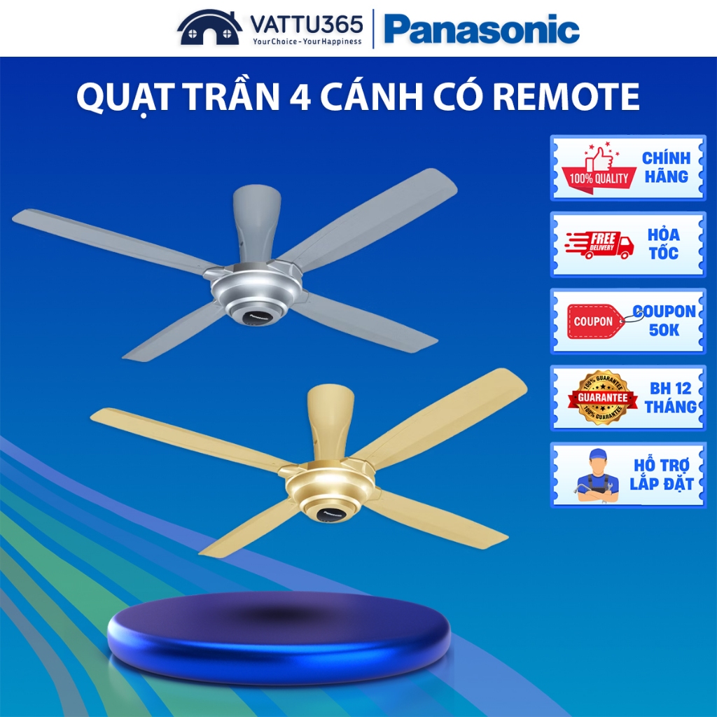 Quạt Trần Panasonic 4 Cánh Có Remote F-56MPG-S (Bạc)/F-56MPG-GO (Vàng) 59W Bảo Hành 12 Tháng Tại Nhà