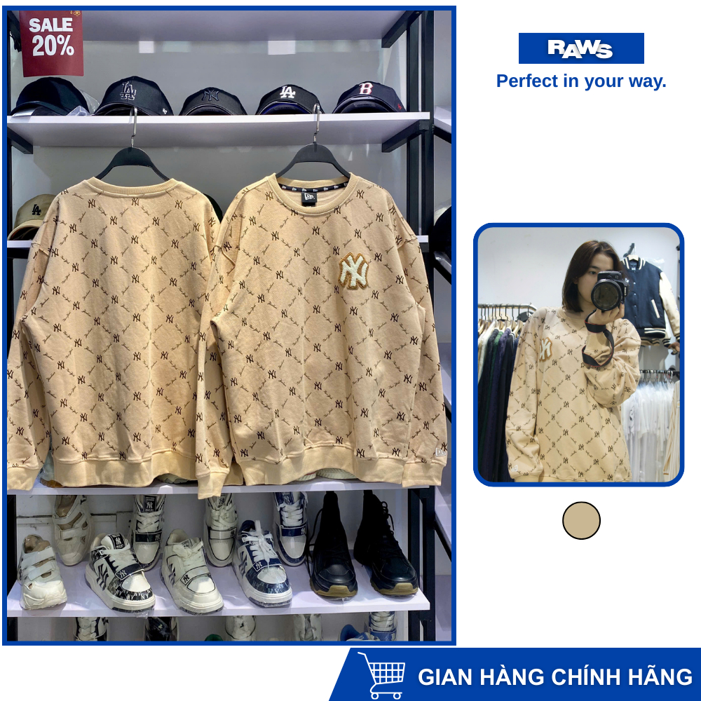[NEW ARRIVALS] Áo Nỉ Sweater New Era NY Yankees Raws | Monogram màu be chính hãng