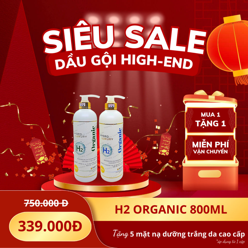 Dầu Gội Xả H2 Organic Nuôi Dưỡng Sâu Từ Chân Tóc Kích Mọc Tóc giảm Chẻ Ngọn