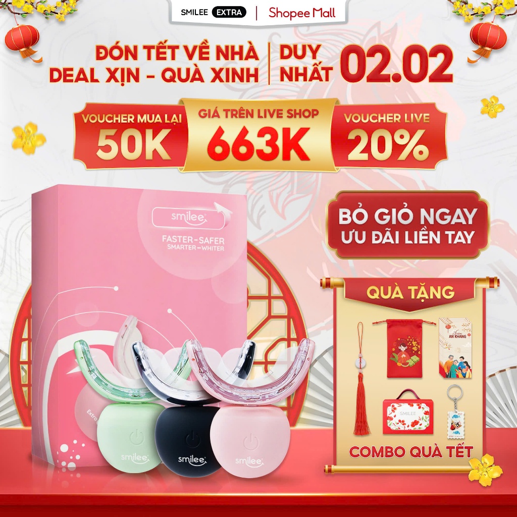 [GIÁ 637K TẠI LIVE SHOP] Bộ Kit Trắng Răng Smilee Extra, trắng răng từ 3-6 tone sau một liệu trình t