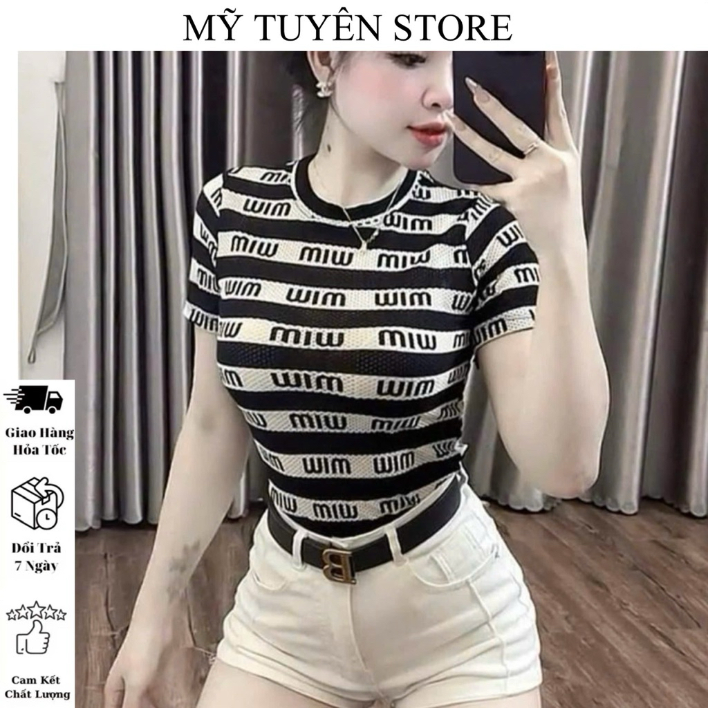 Áo Thun Lưới Tay Ngắn Cổ Tròn Hoạ Tiết Chữ Sang Chảnh-MTS01