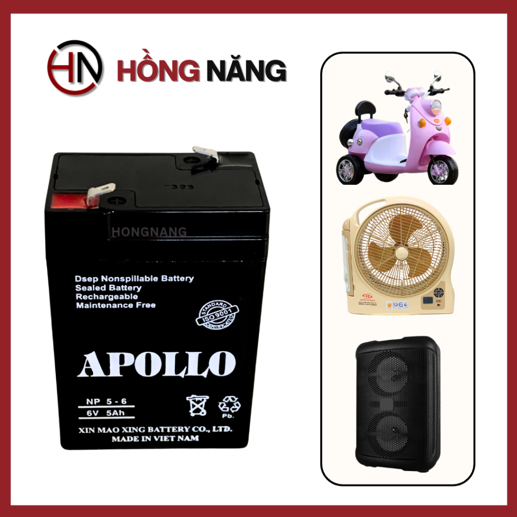 APOLLO 6V 5Ah Dùng Cho Quạt Sạc, Xe Điện Trẻ Em