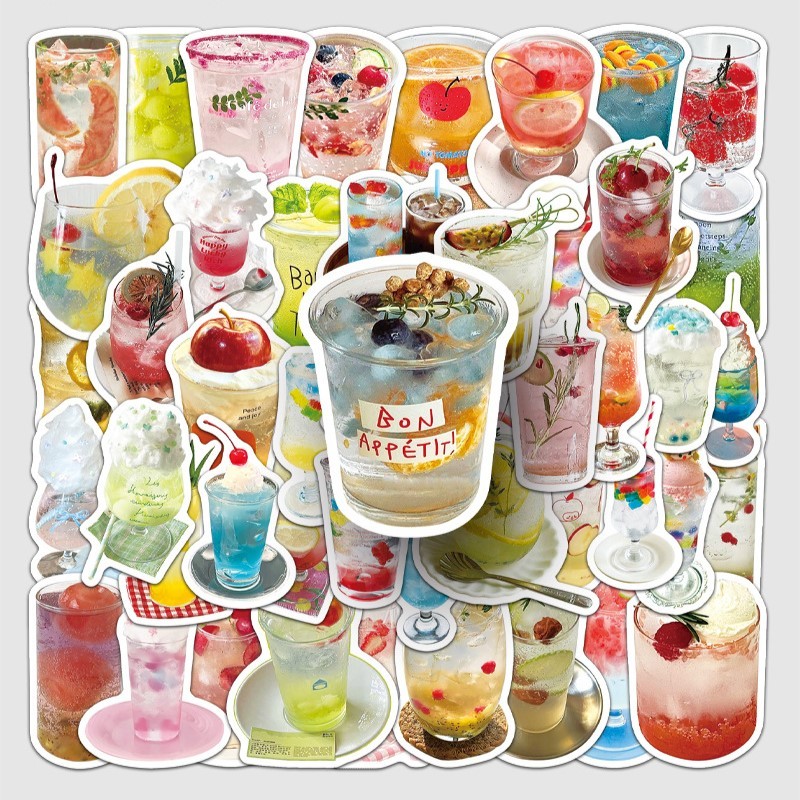 Set 10/20/50 cái sticker chống nước ĐỒ UỐNG MÙA HÈ MÁT LẠNH DOUYIN TRÀ TRÁI CÂY SODA dán mũ bảo hiểm