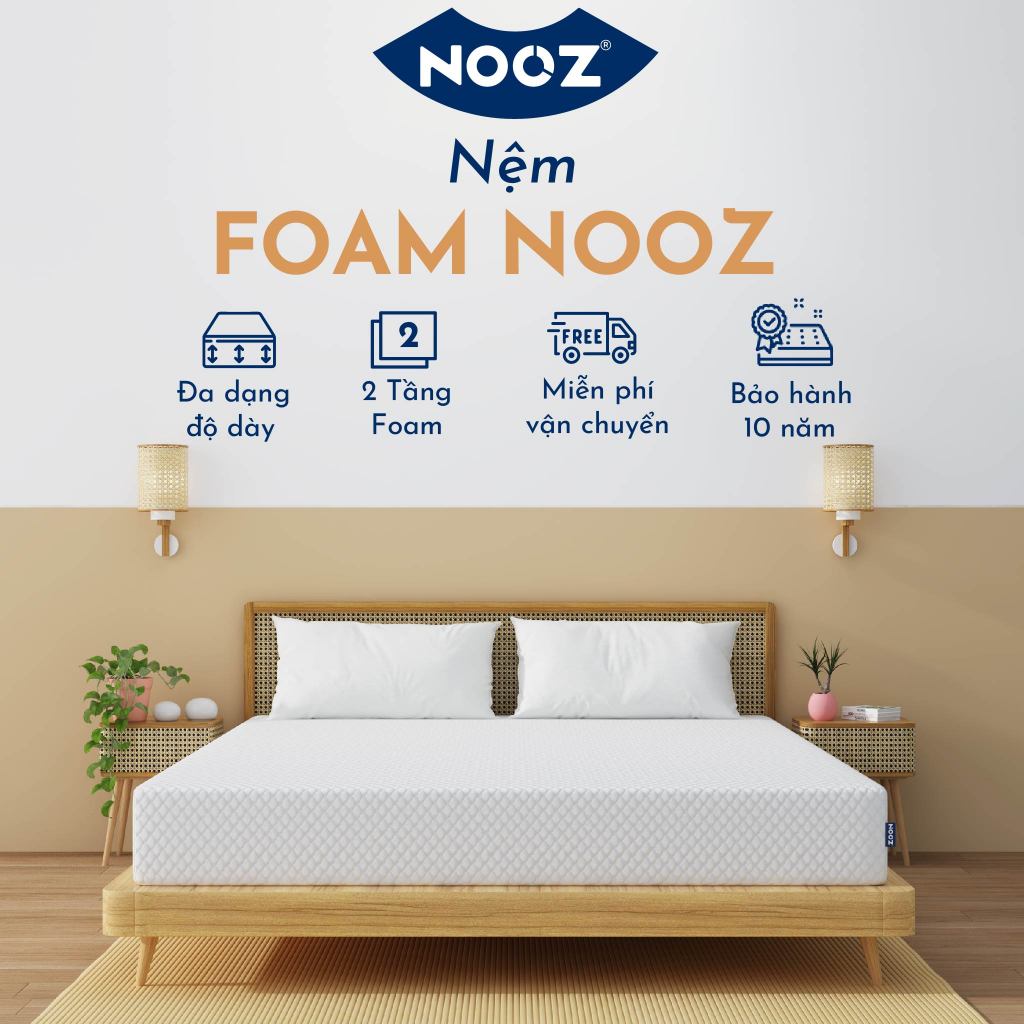 Nệm Foam NOOZ Home Goods Tiêu Chuẩn CertiPUR-US Với 2 Tầng Foam Nâng Đỡ Ruột Đệm Cao Su Non