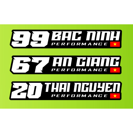 Bộ 2 Tem 63 Tỉnh Thành Việt Nam, Tem Dán Xe Performance 63 Tỉnh Thành