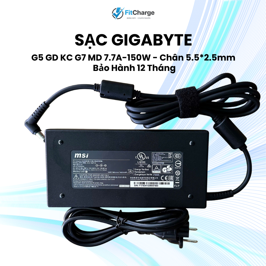 Sạc Laptop Gigabyte G5 GD KC G7 MD 7.7A-150W - Adapter Gigabyte New - Bảo Hành 12 Tháng