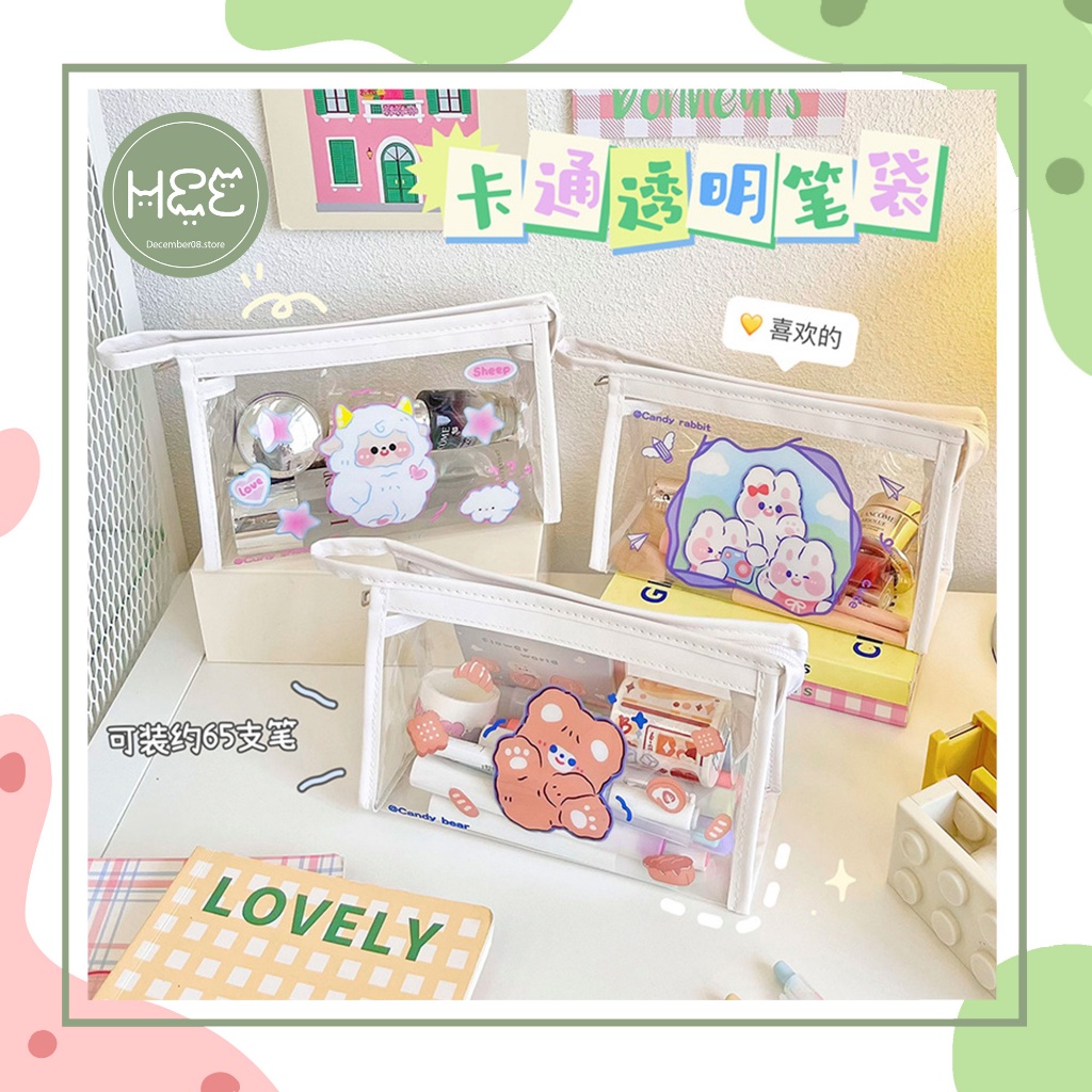 [V0061] Túi đựng bút trong suốt, bóp viết, túi đựng mỹ phẩm trong suốt hoạt hình dễ thương December0
