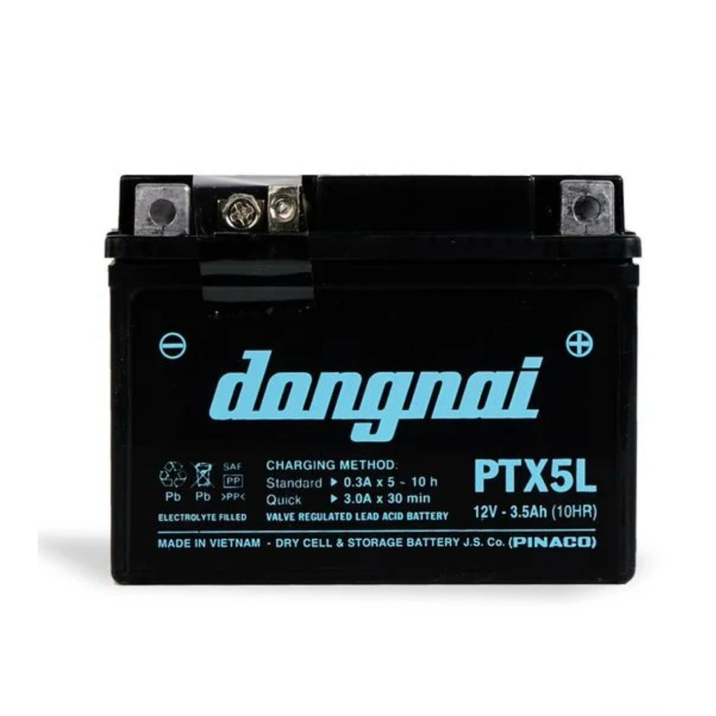 Bình acquy xe máy khô miễn bảo dưỡng Đồng Nai PTX5L | 12V - 3.5Ah
