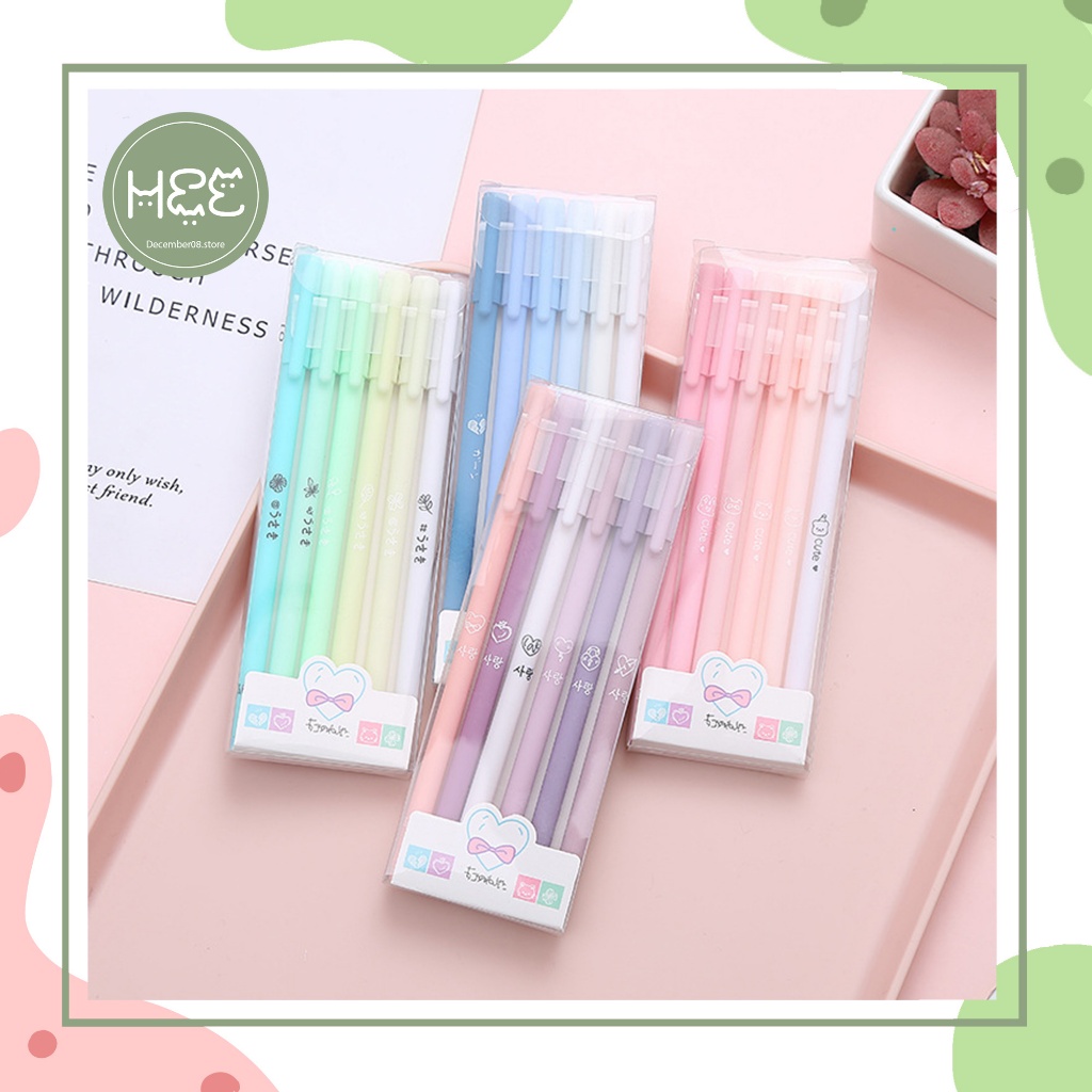 [V0063] Set 6 bút gel đen Morandi nắp đậy trơn màu pastel đơn giản December08.store
