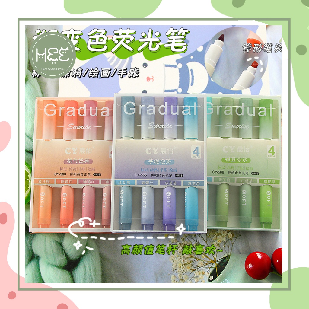 [V0064] Set 4 bút dạ quang, bút highlight màu vỏ pastel ngòi nềm màu Gradient Color December08.store