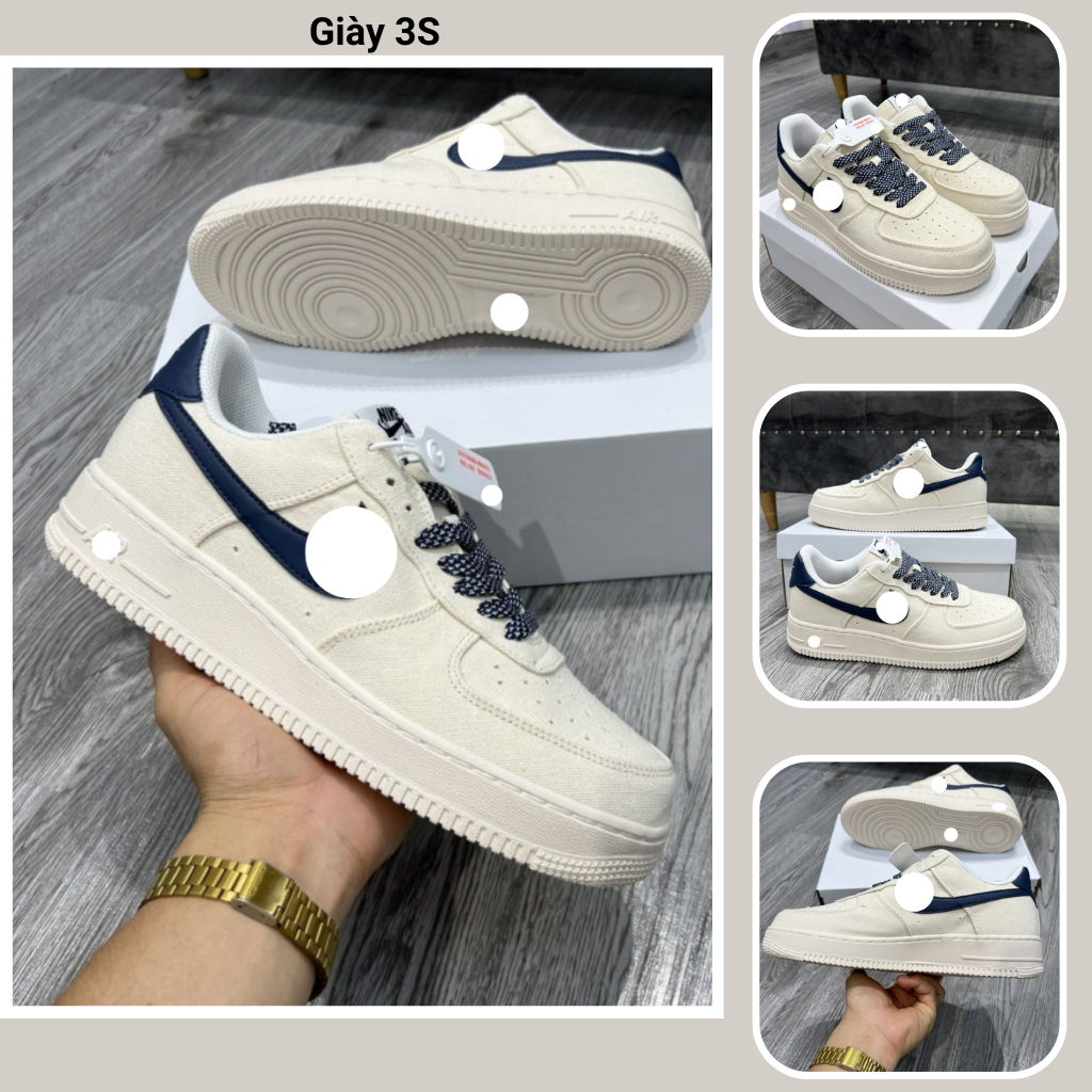 Giày Sneaker Canvas Xanh Nam Nữ, Giày Thể Thao Canvas Màu Kem Tích Xanh Thời Trang Full Box Bill. Sh