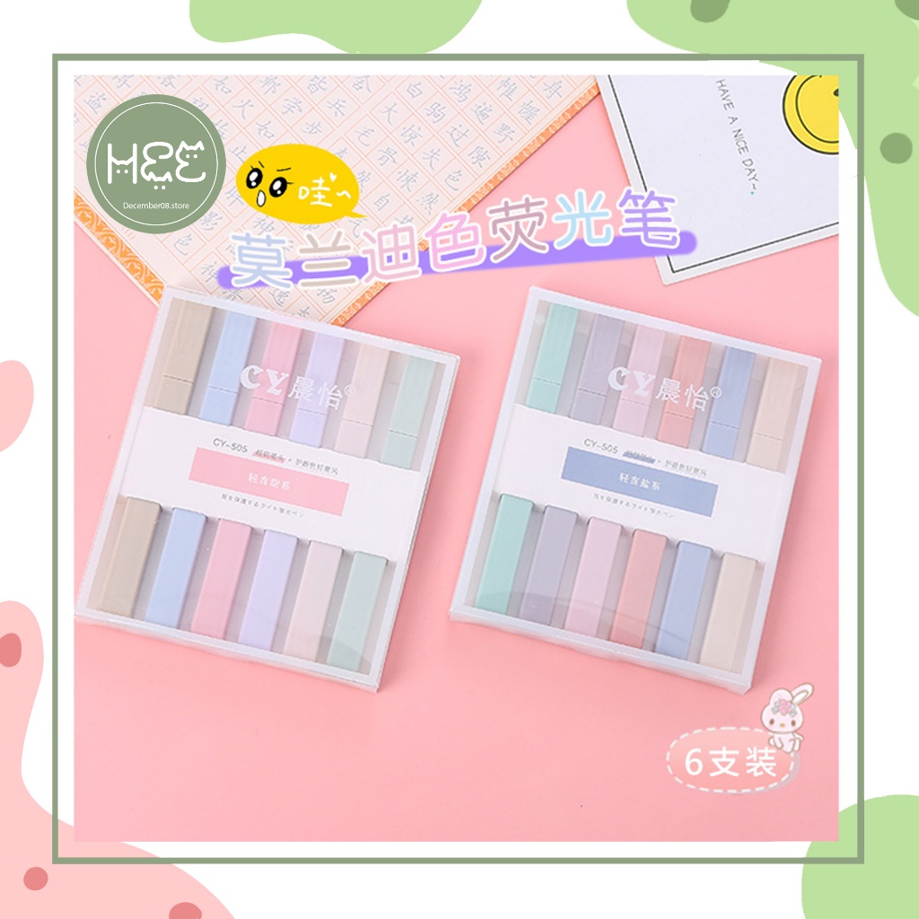 [V0065] Set 6 bút highlight, bút dạ quang thân vuông màu pastel lông mềm December08.store