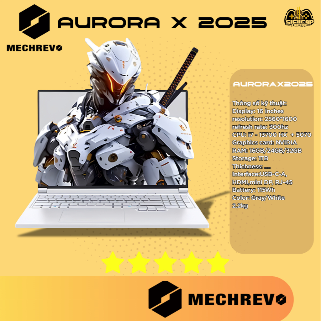 Laptop Gaming Mechrevo Aurora X 2025 | i7-13700HX | RTX 5070 8GB 115W | 16” 2.5K 300Hz I 1TB SSD