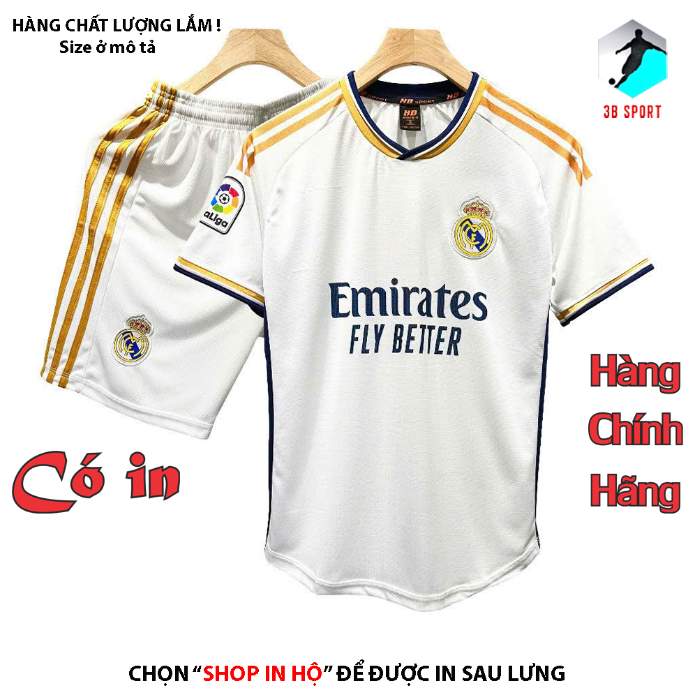 [Nhận in tên số theo yêu cầu]Quần Áo Bóng Đá, Đồ Đá Banh Real trắng C1.2024 cao cấp