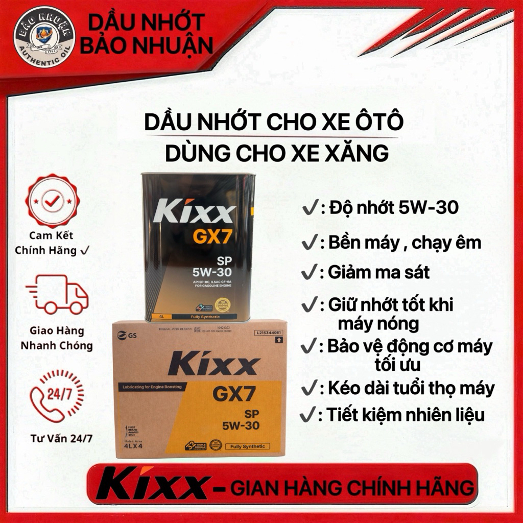 Dầu Nhớt Kixx GX7 SP 5W-30 (Thiếc - 4L) - Sử Dụng Xe Xăng - Tiết Kiệm Nhiên Liệu