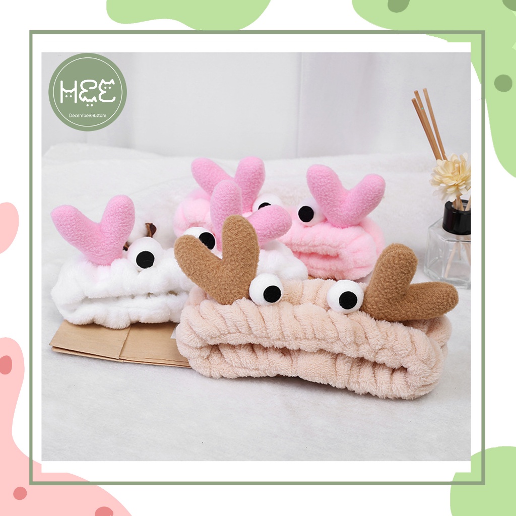 [V0070] Băng đô rửa mặt, cài tóc tai hươu vải nhung bổng mềm phong cách hàn quốc dễ thương December0