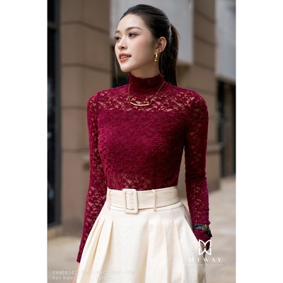 Áo Thun Ren Nữ MY WAY Dài Tay Cổ Lo Cao Cấp 6MAT8342
