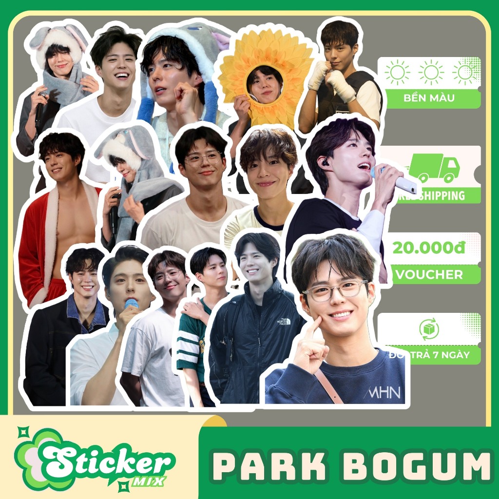 Bộ 50 sticker PARK BOGUM kpop chống nước trang trí ốp lưng, sổ tay,...s440