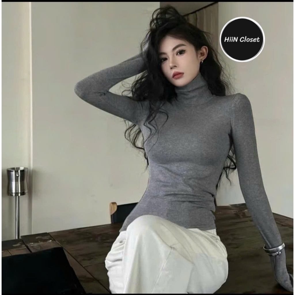Áo thun cổ Lọ dài tay ôm body - Áo thun chất Bozip cổ lọ tôn dáng HiiNCloset - 113 | BigBuy360 - bigbuy360.vn