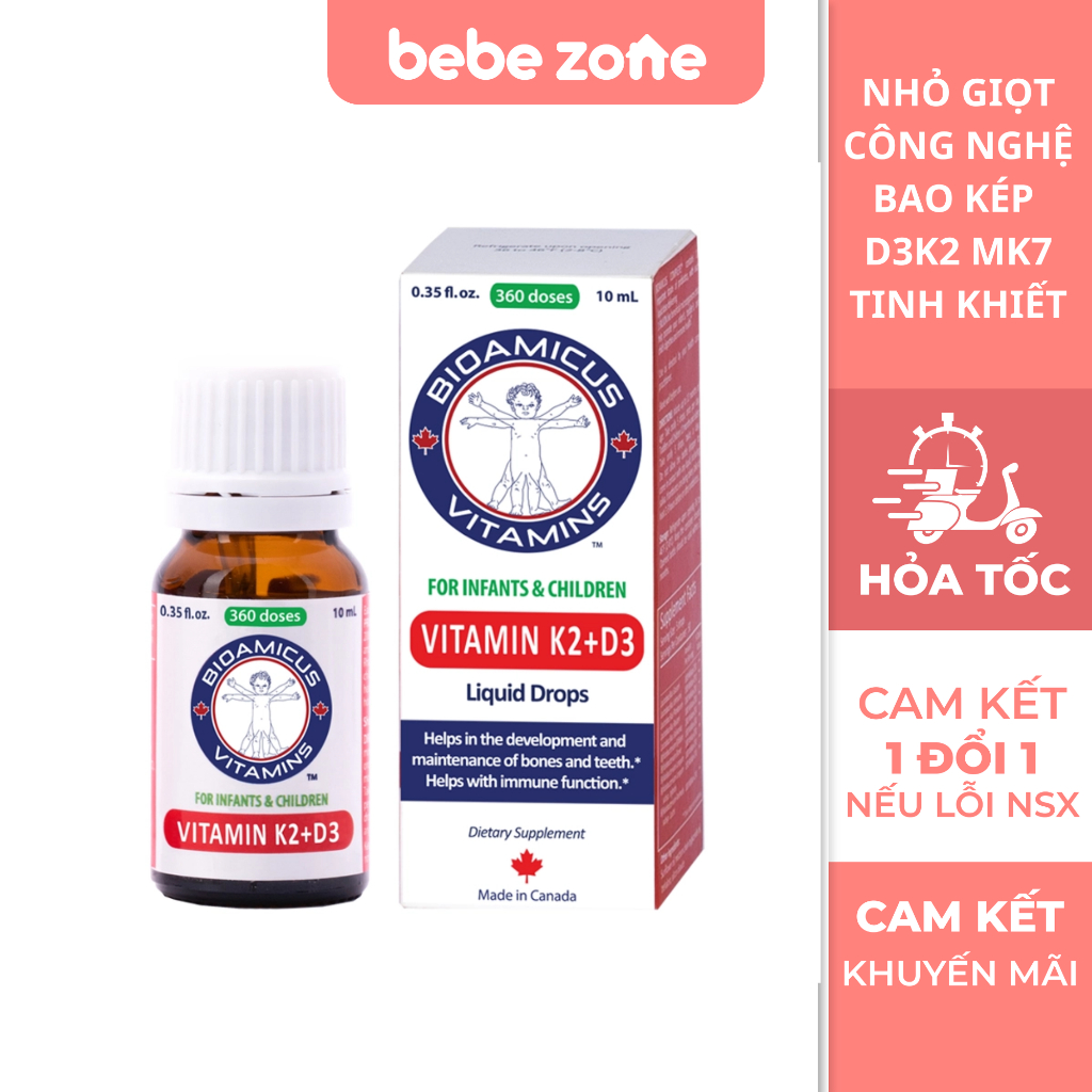 [Quà xinh] Vitamin D3K2 BioAmicus cho bé - Bổ sung vitamin D3 & K2 dạng nhỏ giọt, hỗ trợ xương răng