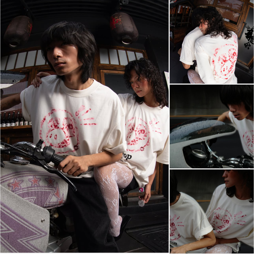 𝐏𝐎𝐏𝐏𝐎𝐏 𝐇𝐈𝐇𝐈 | ÁO THUN POPPOP HIHI MASCOT KISS / TRẮNG