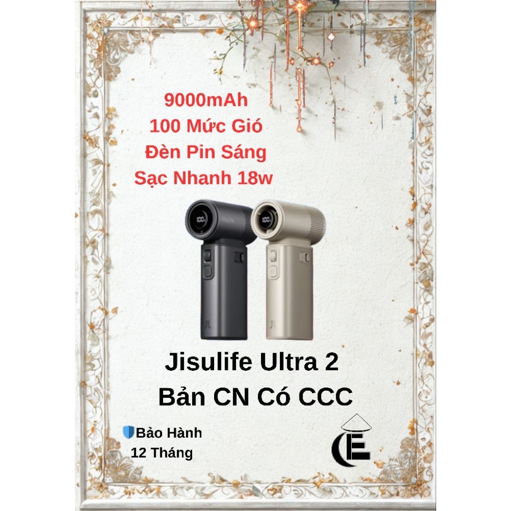 Quạt Cầm Tay Jisulife Ultra2 9000mAh , 100 Tốc Độ Gió , 25 giờ