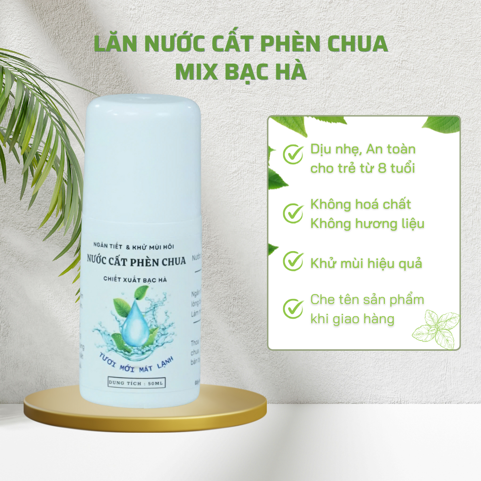 Lăn Khử Mùi Phèn Chua Chưng Cất Laviban – Giảm Mùi 24h – Khô Thoáng, Dịu Nhẹ, Không ố vàng áo
