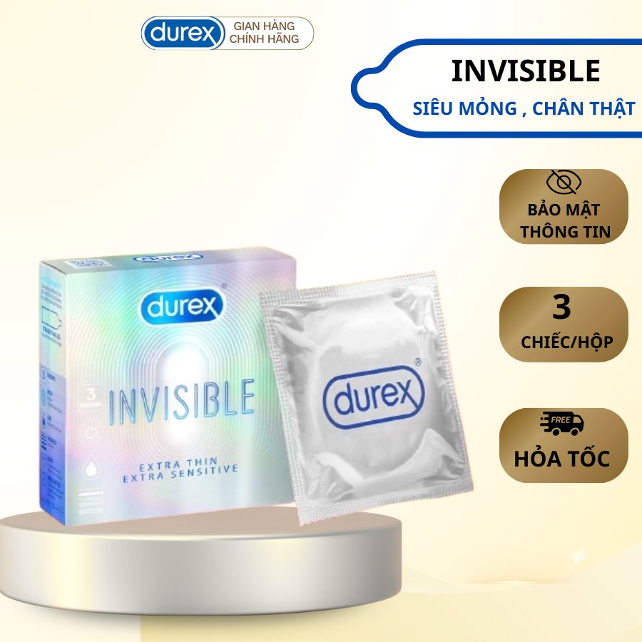 Hộp 3 Cái Bao Cao Su Siêu Mỏng Durex Invisible Nhiều Chất Bôi Trơn Chính Hãng