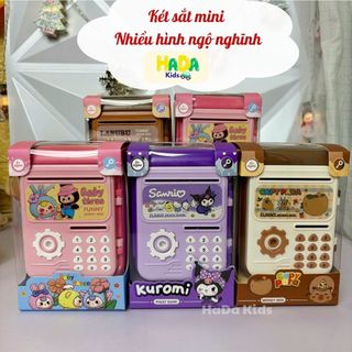 Két Sắt Mini Bỏ Ống Heo Tiết Kiệm Cho Bé Hình Kuromi, Labubu, Capypara, Baby Three Dùng Chìa Khóa HaDa Kids